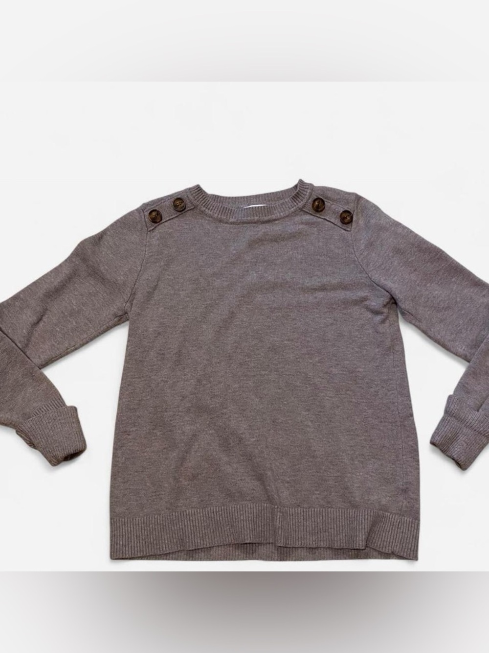 Pink Clover Women's Medium Taupe Brown Shoulder Button Sweater Knit Top Pullover